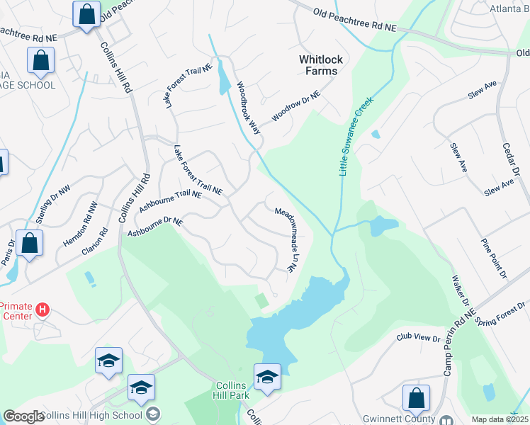 map of restaurants, bars, coffee shops, grocery stores, and more near 500 Meadowmeade Lane Northeast in Lawrenceville