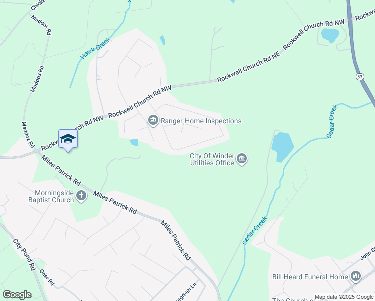 map of restaurants, bars, coffee shops, grocery stores, and more near 737 Baskins Circle in Winder