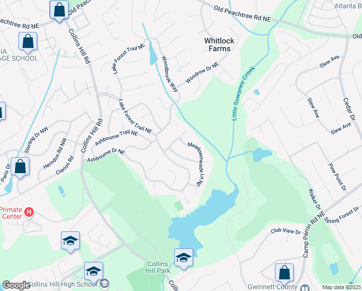 map of restaurants, bars, coffee shops, grocery stores, and more near 500 Meadowmeade Lane Northeast in Lawrenceville