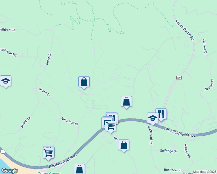 map of restaurants, bars, coffee shops, grocery stores, and more near 5924 Bonsall Drive in Malibu