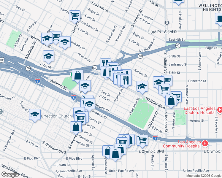 map of restaurants, bars, coffee shops, grocery stores, and more near 3439 Siskiyou Street in Los Angeles