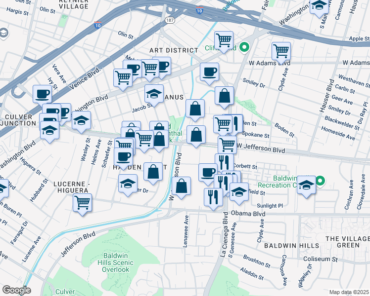map of restaurants, bars, coffee shops, grocery stores, and more near 3465 La Cienega Boulevard in Los Angeles
