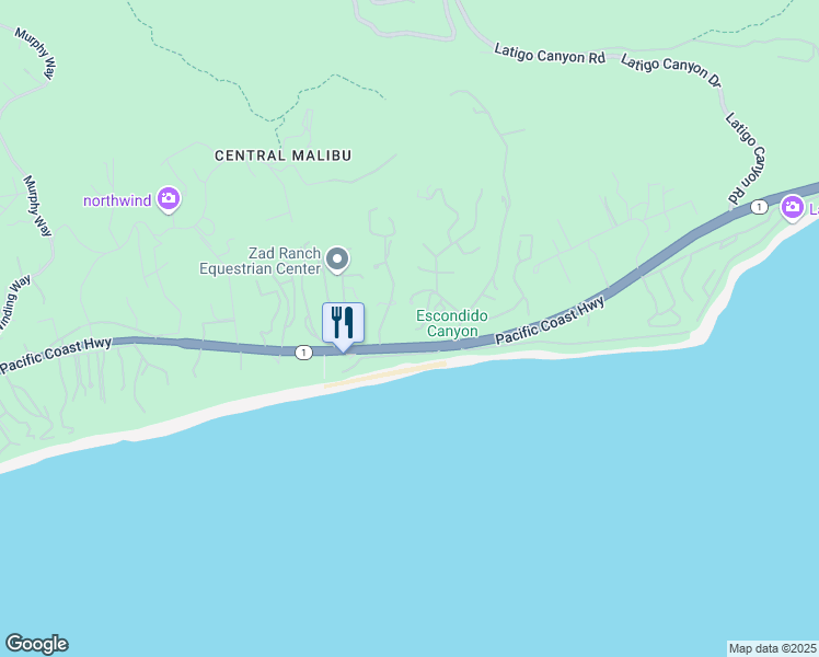 map of restaurants, bars, coffee shops, grocery stores, and more near 6447 Sycamore Meadows Drive in Malibu