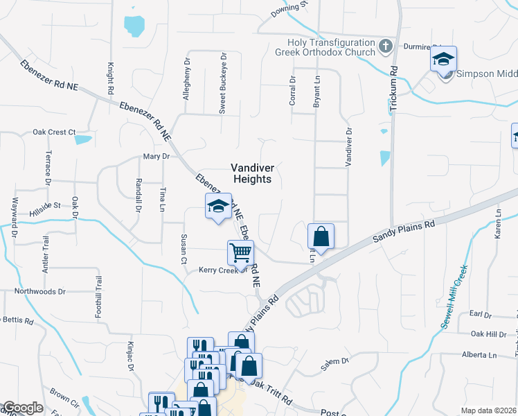 map of restaurants, bars, coffee shops, grocery stores, and more near 2145 Boyce Circle in Marietta