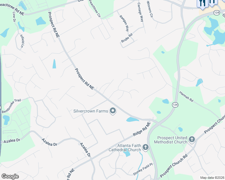 map of restaurants, bars, coffee shops, grocery stores, and more near 1392 Derby Downs Drive Northeast in Lawrenceville
