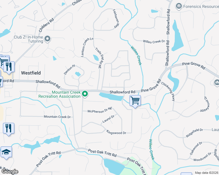 map of restaurants, bars, coffee shops, grocery stores, and more near 4484 Quarter Horse Dr in Roswell
