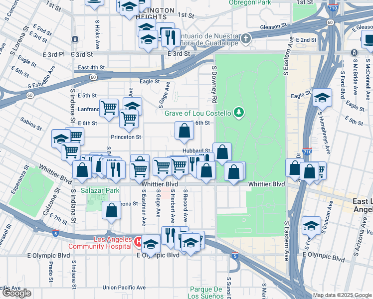 map of restaurants, bars, coffee shops, grocery stores, and more near 4122 Hubbard Street in Los Angeles