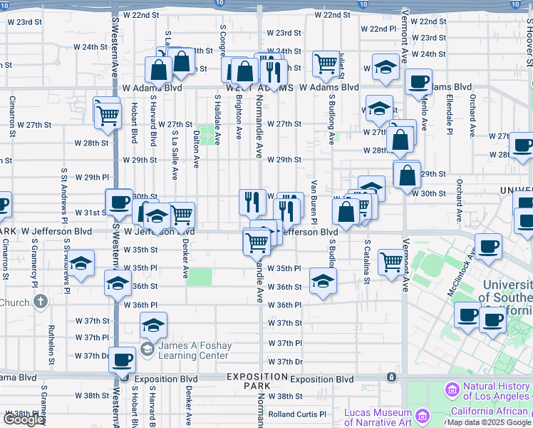 map of restaurants, bars, coffee shops, grocery stores, and more near 3113 Normandie Avenue in Los Angeles