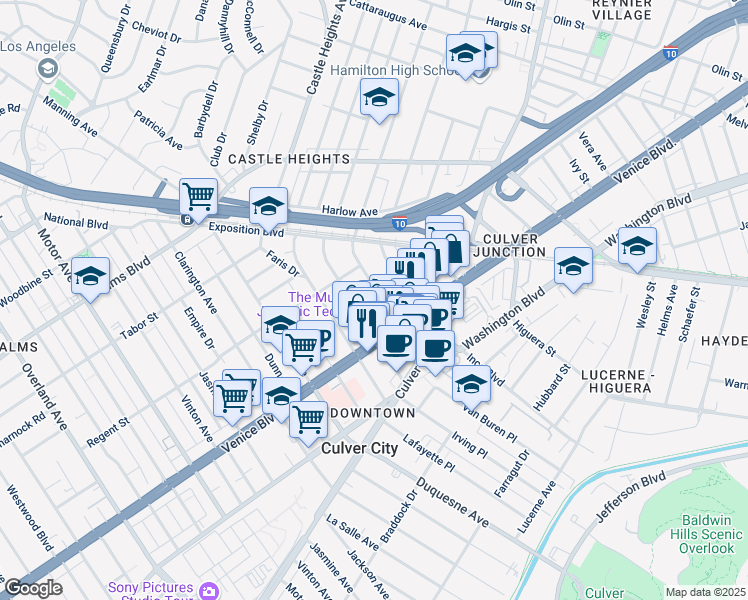 map of restaurants, bars, coffee shops, grocery stores, and more near 3756/219 Cardiff Avenue in Los Angeles