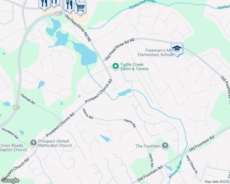 map of restaurants, bars, coffee shops, grocery stores, and more near 1943 Blue Heron Way in Lawrenceville