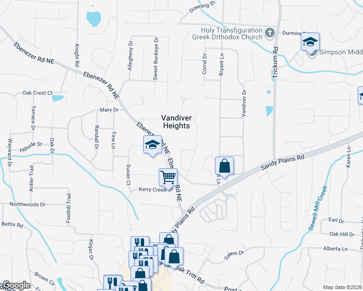 map of restaurants, bars, coffee shops, grocery stores, and more near 2145 Boyce Circle in Marietta