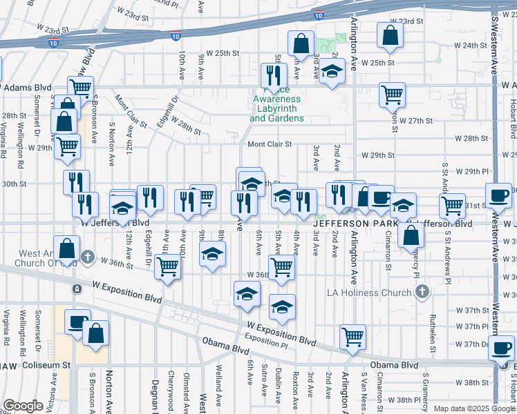 map of restaurants, bars, coffee shops, grocery stores, and more near 3109 6th Avenue in Los Angeles