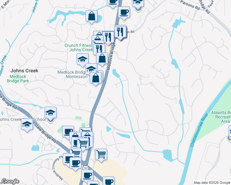 map of restaurants, bars, coffee shops, grocery stores, and more near 414 Colonsay Court in Duluth