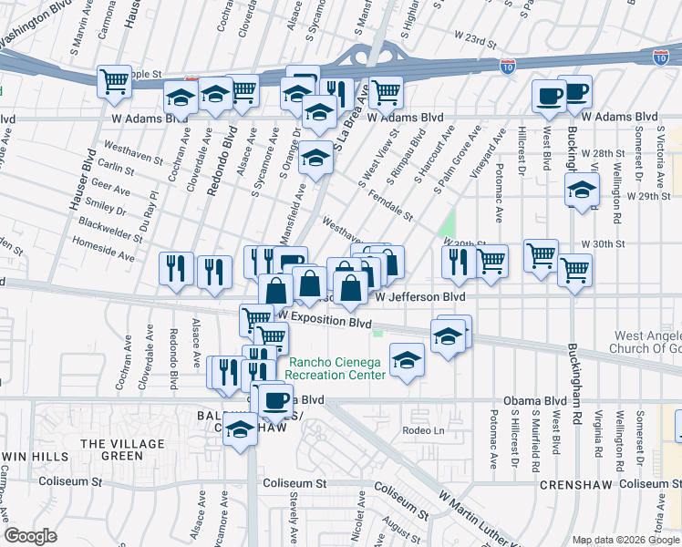 map of restaurants, bars, coffee shops, grocery stores, and more near in Los Angeles
