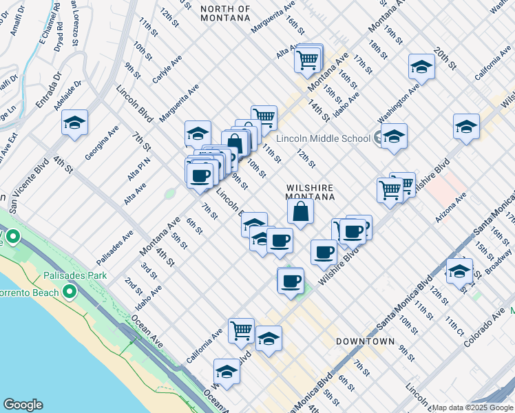 map of restaurants, bars, coffee shops, grocery stores, and more near 918 9th Street in Santa Monica