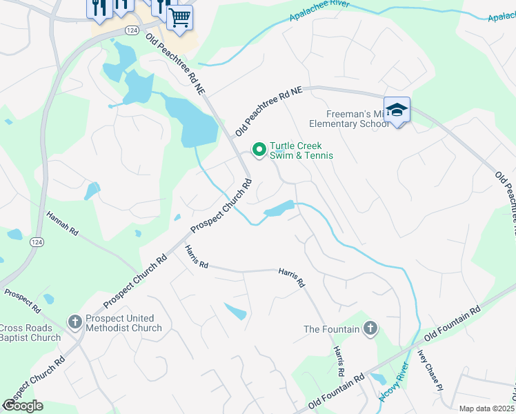 map of restaurants, bars, coffee shops, grocery stores, and more near 1943 Blue Heron Way in Lawrenceville