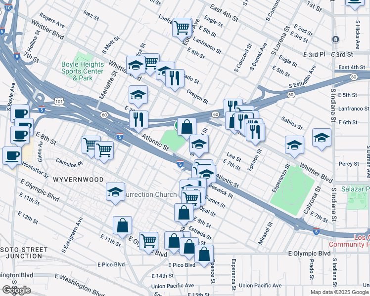 map of restaurants, bars, coffee shops, grocery stores, and more near 1016 South Grande Vista Avenue in Los Angeles