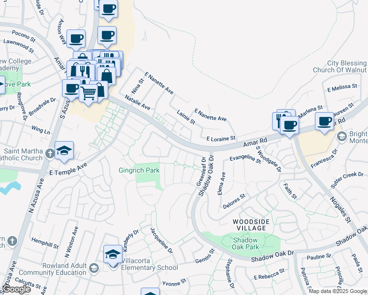 map of restaurants, bars, coffee shops, grocery stores, and more near 2609 Lakemoor Place in West Covina