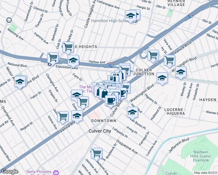 map of restaurants, bars, coffee shops, grocery stores, and more near in Los Angeles
