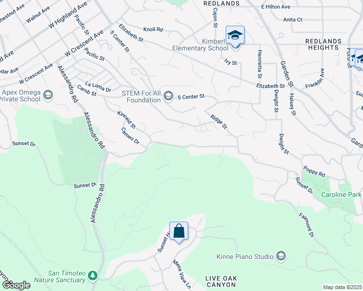 map of restaurants, bars, coffee shops, grocery stores, and more near 848 West Sunset Drive in Redlands