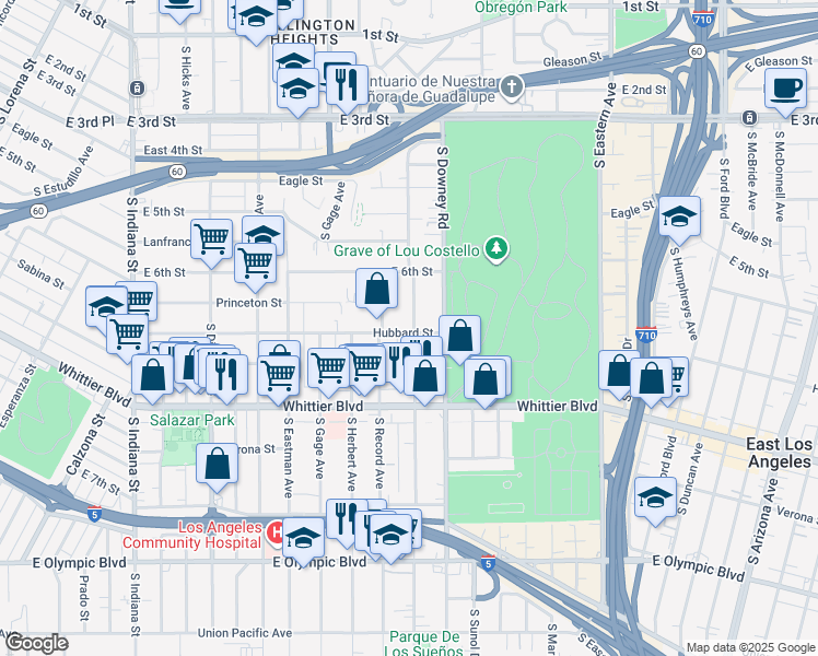 map of restaurants, bars, coffee shops, grocery stores, and more near 4122 Hubbard Street in Los Angeles