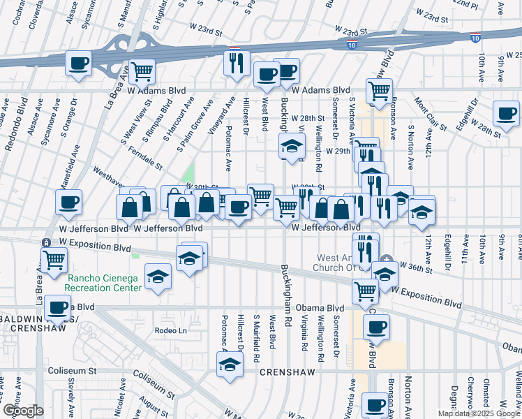 map of restaurants, bars, coffee shops, grocery stores, and more near in Los Angeles
