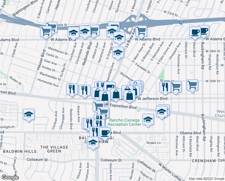 map of restaurants, bars, coffee shops, grocery stores, and more near 3026 South West View Street in Los Angeles