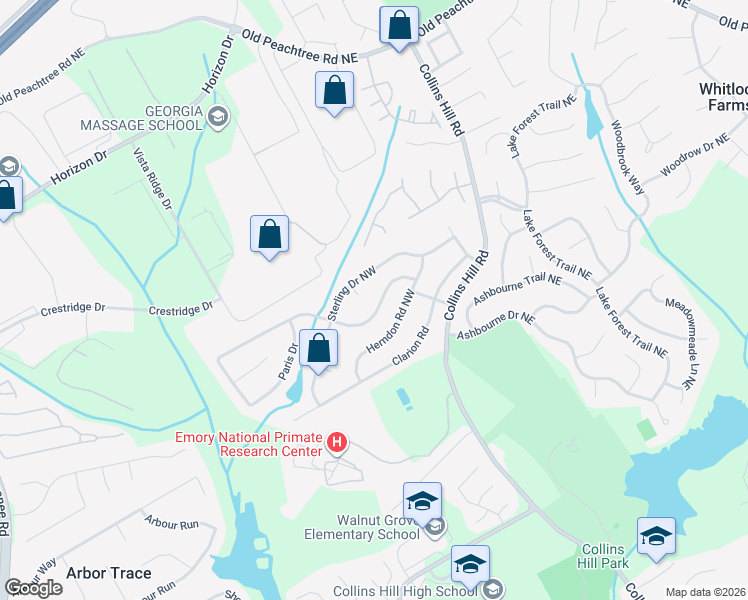 map of restaurants, bars, coffee shops, grocery stores, and more near 690 Paris Drive in Lawrenceville