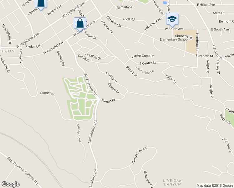 map of restaurants, bars, coffee shops, grocery stores, and more near 1552 Cameo Drive in Redlands
