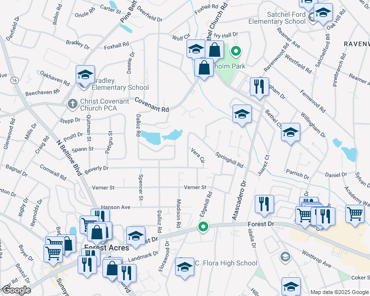 map of restaurants, bars, coffee shops, grocery stores, and more near 3920 Dubose Drive in Columbia