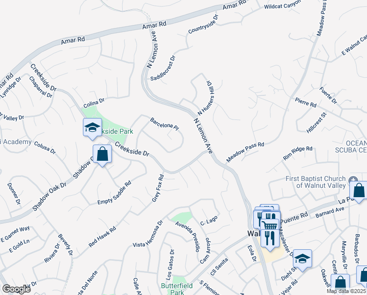 map of restaurants, bars, coffee shops, grocery stores, and more near 838 Barcelona Place in Walnut