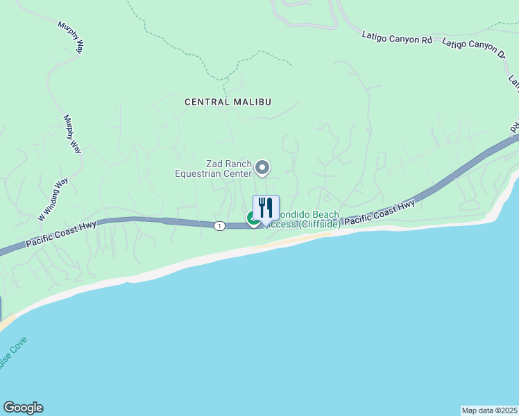 map of restaurants, bars, coffee shops, grocery stores, and more near 27355 California 1 in Malibu