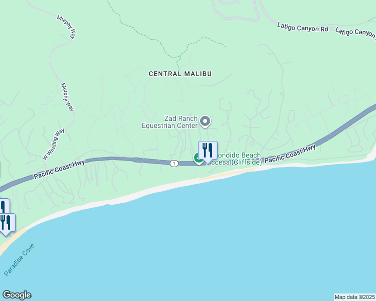 map of restaurants, bars, coffee shops, grocery stores, and more near 27405 California 1 in Malibu