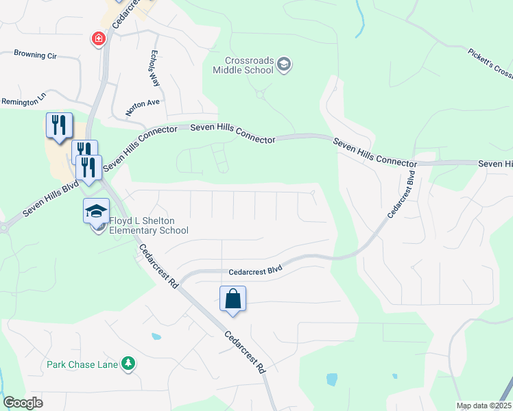 map of restaurants, bars, coffee shops, grocery stores, and more near 101 Misty Oak Lane in Dallas