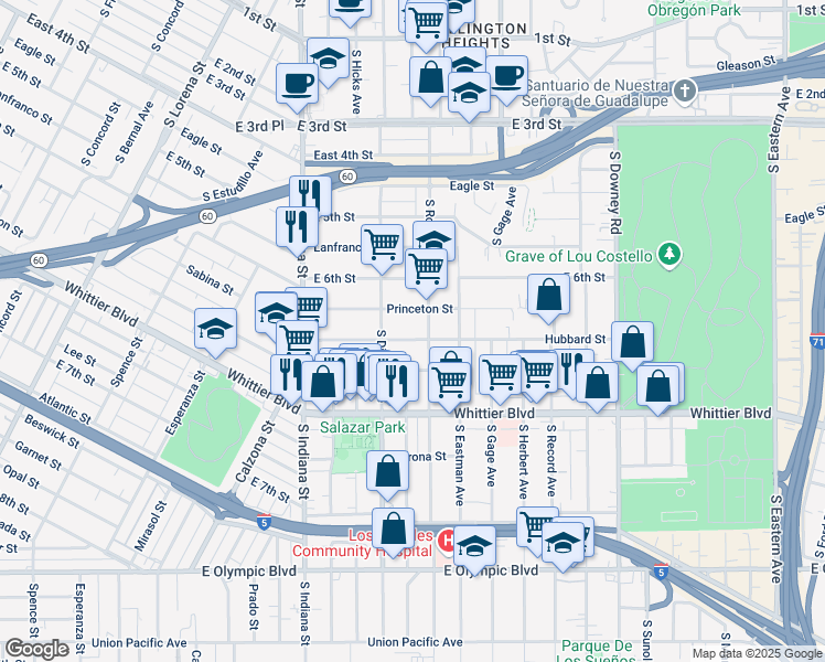 map of restaurants, bars, coffee shops, grocery stores, and more near 3844 Hubbard Street in Los Angeles