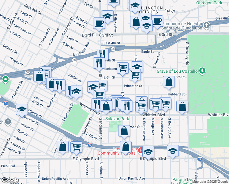 map of restaurants, bars, coffee shops, grocery stores, and more near 3740 Hubbard Street in Los Angeles