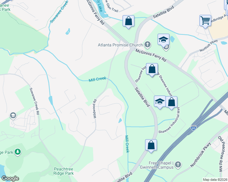 map of restaurants, bars, coffee shops, grocery stores, and more near 3343 Heathchase Lane in Suwanee