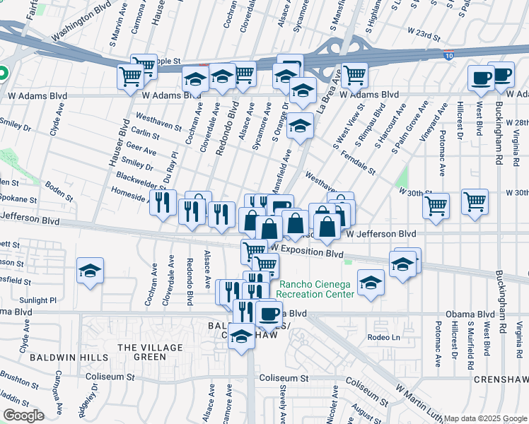 map of restaurants, bars, coffee shops, grocery stores, and more near in Los Angeles