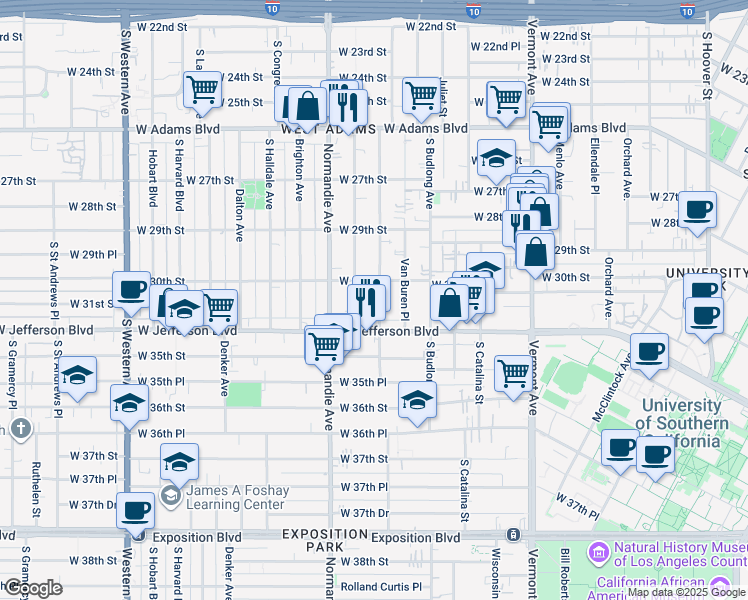 map of restaurants, bars, coffee shops, grocery stores, and more near 3021 Raymond Avenue in Los Angeles