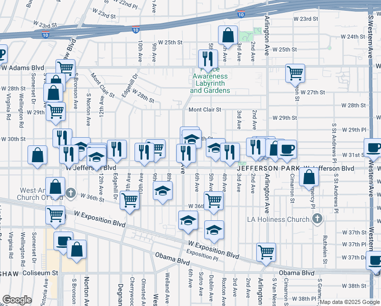 map of restaurants, bars, coffee shops, grocery stores, and more near 3109 6th Avenue in Los Angeles