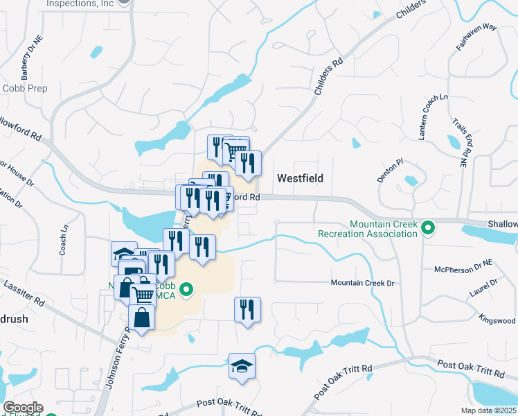 map of restaurants, bars, coffee shops, grocery stores, and more near 3172 Havencroft Drive Northeast in Roswell
