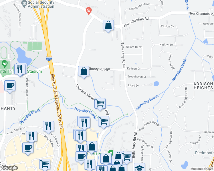 map of restaurants, bars, coffee shops, grocery stores, and more near 26 Briar Gate Lane in Marietta
