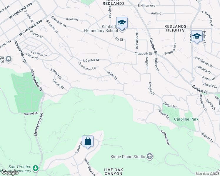 map of restaurants, bars, coffee shops, grocery stores, and more near 724 West Sunset Drive in Redlands