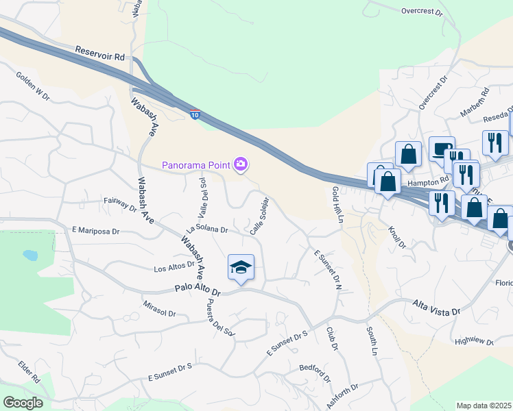 map of restaurants, bars, coffee shops, grocery stores, and more near 1631 Calle Solejar in Redlands