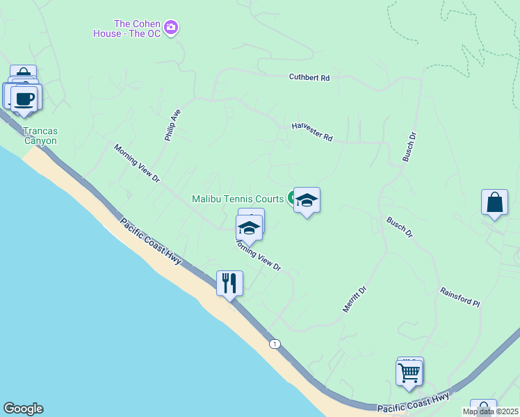 map of restaurants, bars, coffee shops, grocery stores, and more near 6130 Via Cabrillo in Malibu