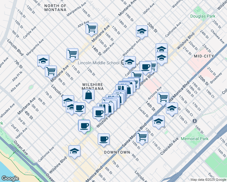 map of restaurants, bars, coffee shops, grocery stores, and more near 1208 California Avenue in Santa Monica