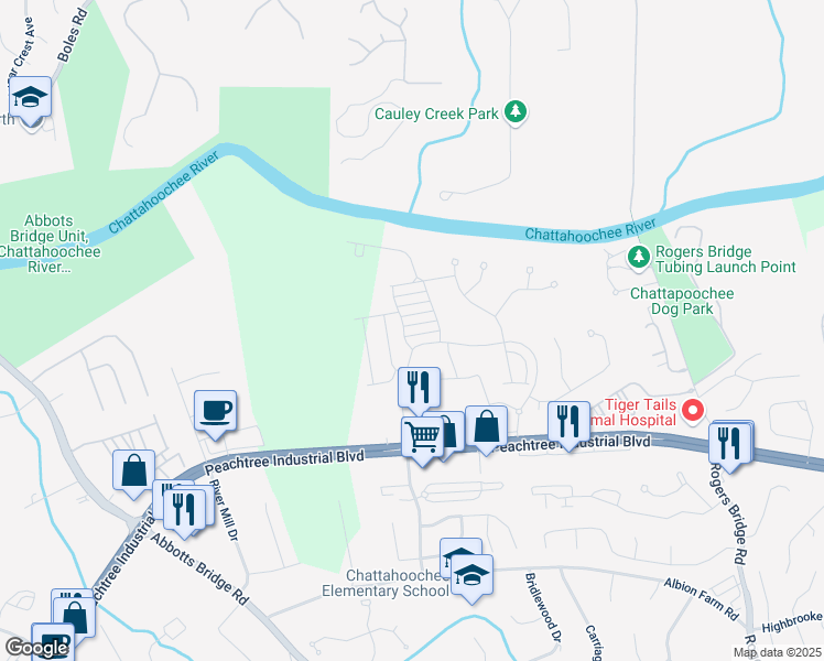 map of restaurants, bars, coffee shops, grocery stores, and more near 4734 Dewitt Drive in Johns Creek