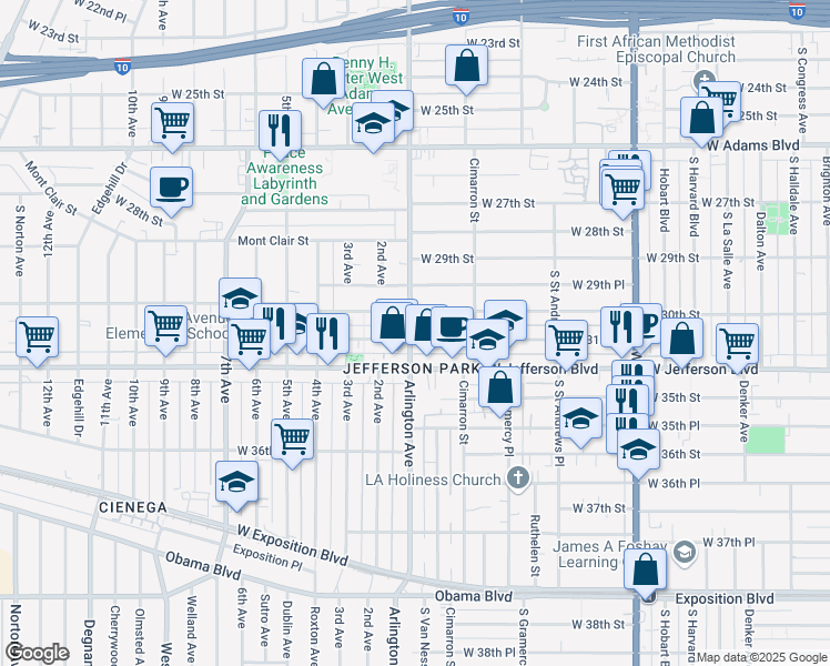 map of restaurants, bars, coffee shops, grocery stores, and more near 2277 West 31st Street in Los Angeles