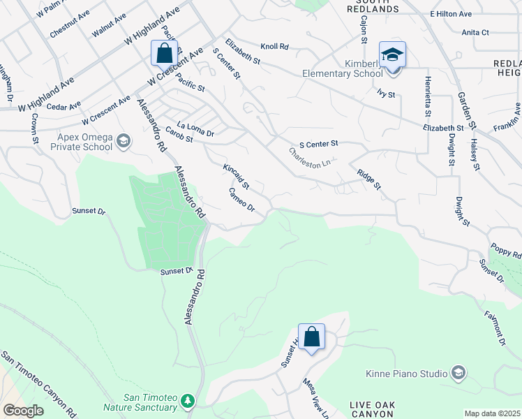 map of restaurants, bars, coffee shops, grocery stores, and more near 901 West Sunset Drive in Redlands