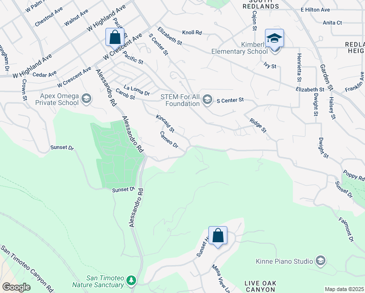 map of restaurants, bars, coffee shops, grocery stores, and more near 901 West Sunset Drive in Redlands